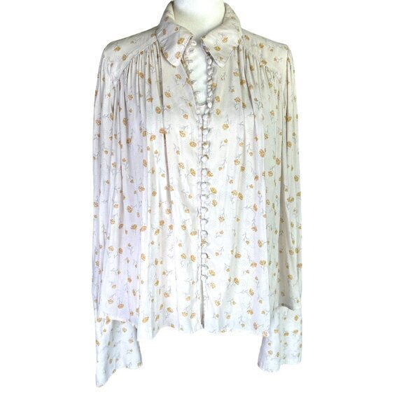 Free People Boho Romantic Flowy Floral Button Hi Low Blouse Top Shirt Size Small - Picture 3 of 13